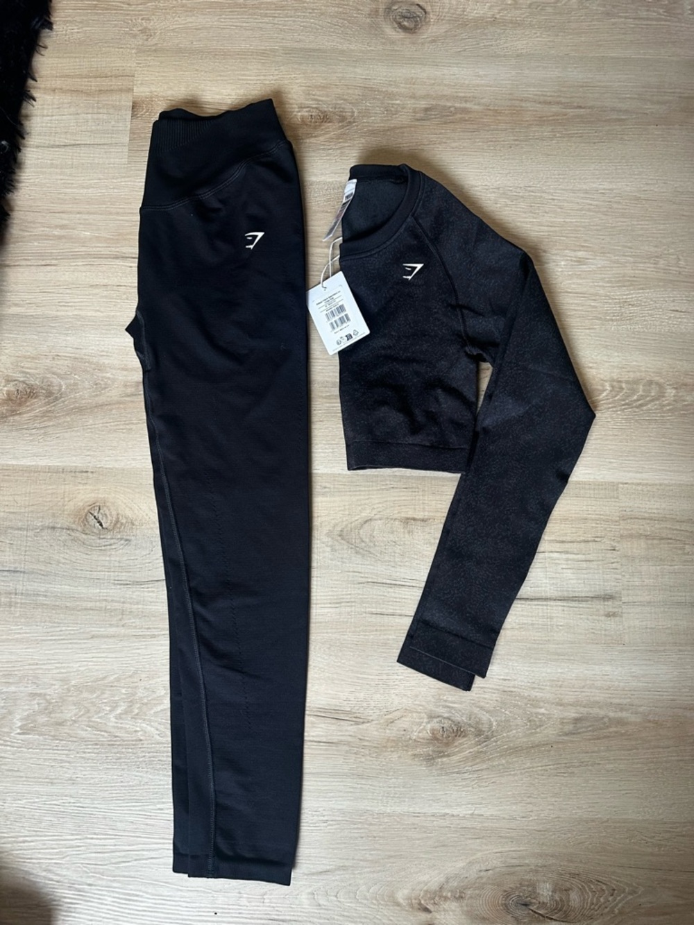 Gymshark Black Seamless Leggings and Long Sleeve Crop Set